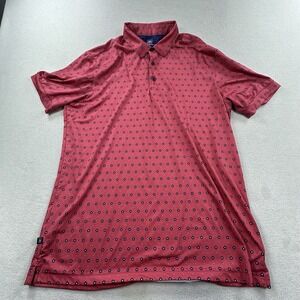 Mizzen+Main Polo Shirt Mens Large Pink Floral Print Trim Fit Performance Stretch